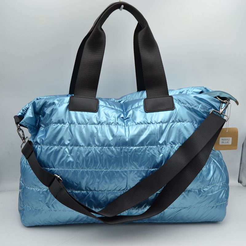Horizontal Puffer Quilted Weekender Travel Duffel Bag with Shoulder Strap - Duffel Bag