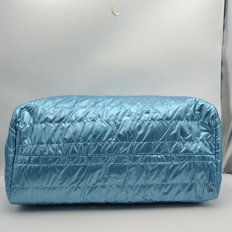 Horizontal Puffer Quilted Weekender Travel Duffel Bag with Shoulder Strap - Duffel Bag