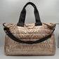 Horizontal Puffer Quilted Weekender Travel Duffel Bag with Shoulder Strap - Rose Gold - Duffel Bag