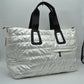 Horizontal Puffer Quilted Weekender Travel Duffel Bag with Shoulder Strap - White - Duffel Bag