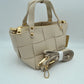 Wide Woven Basket Square Top-Handle Mini Tote Bag with Crossbody Strap - Shoulder Bag