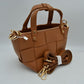 Wide Woven Basket Square Top-Handle Mini Tote Bag with Crossbody Strap - Brown - Shoulder Bag