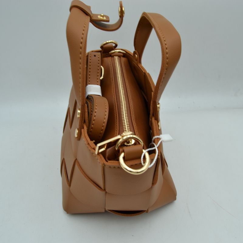 Wide Woven Basket Square Top-Handle Mini Tote Bag with Crossbody Strap - Shoulder Bag