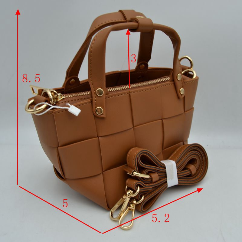 Wide Woven Basket Square Top-Handle Mini Tote Bag with Crossbody Strap - Shoulder Bag