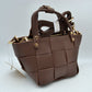 Wide Woven Basket Square Top-Handle Mini Tote Bag with Crossbody Strap - Coffee - Shoulder Bag