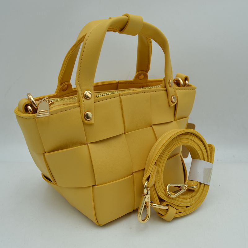 Wide Woven Basket Square Top-Handle Mini Tote Bag with Crossbody Strap - Shoulder Bag