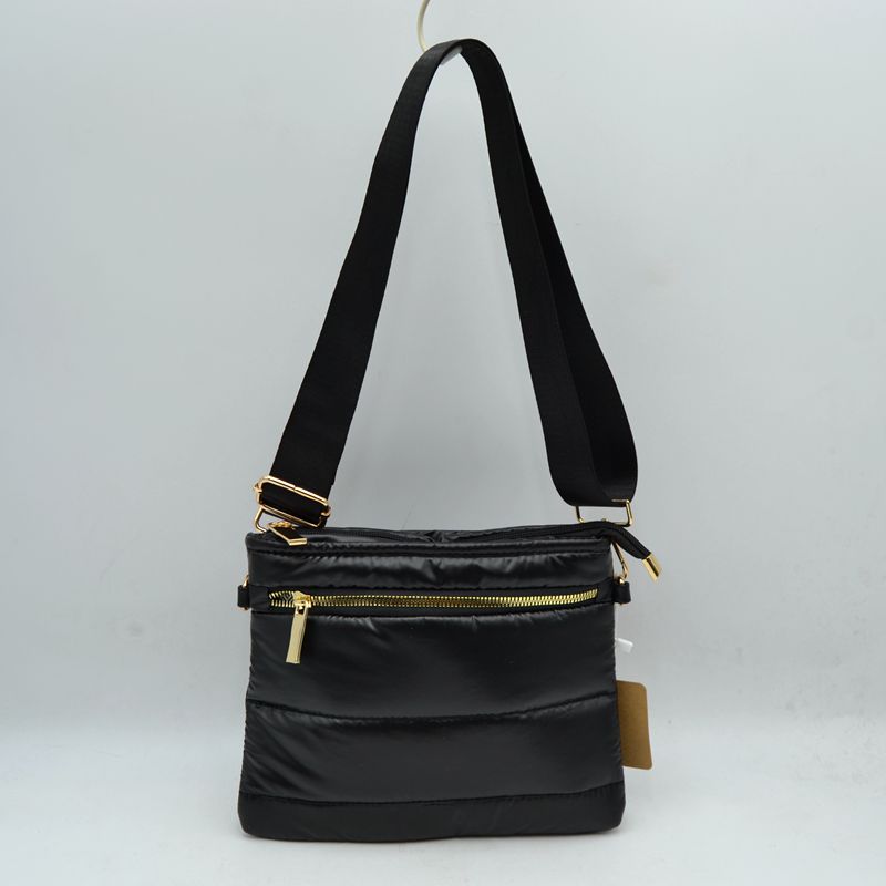 Sleek Multi-Pocket Puffer Crossbody Bag - Black - Crossbody Bags