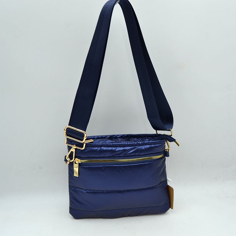 Sleek Multi-Pocket Puffer Crossbody Bag - Navy Blue - Crossbody Bags