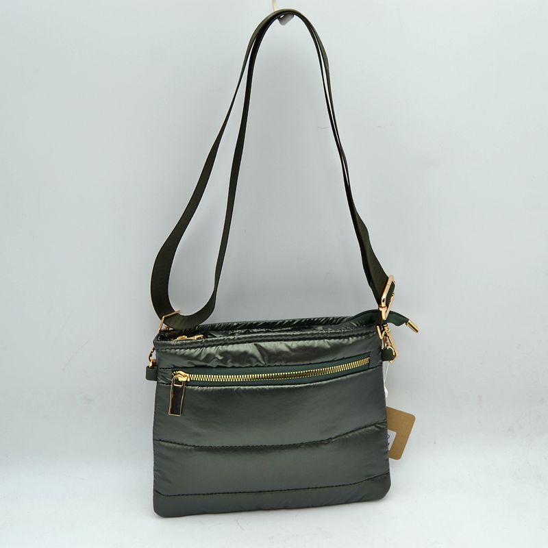 Sleek Multi-Pocket Puffer Crossbody Bag - Olive - Crossbody Bags