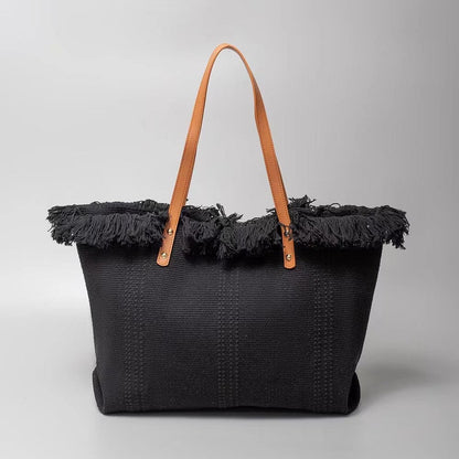 Classic Trapeze Tote Bag with Dual Handles and Ring Detail - Black - Tote Bag