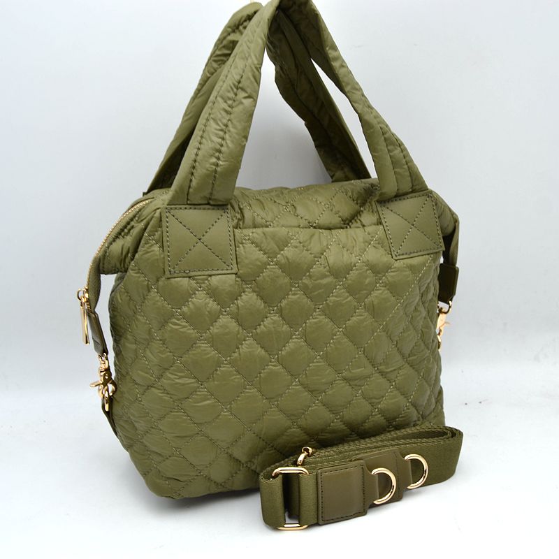 Stylish Diamond-Quilted Puffer Crossbody & Satchel Bag - Olive - Satchel Bag