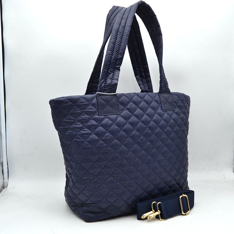 Quilted Tote Bag with Padded Dual Handles - Navy-blue - Tote Bag