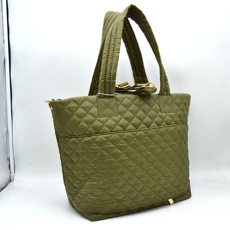 Quilted Tote Bag with Padded Dual Handles - Olive - Tote Bag