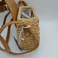 Woven Straw Satchel Bag with Faux Leather Flap and Double Buckle Accent - Satchel Bag