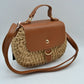 Chic Straw Woven Saddle Bag with Flap & Crossbody Strap - Brown - Saddle Bags