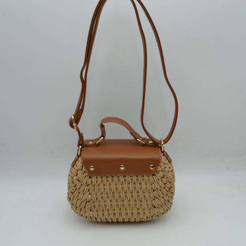 Chic Straw Woven Saddle Bag with Flap & Crossbody Strap - Saddle Bags
