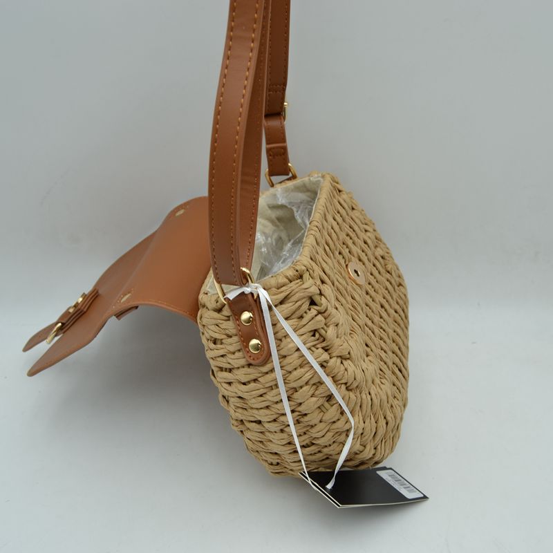 Chic Straw Woven Saddle Bag with Flap & Crossbody Strap - Saddle Bags