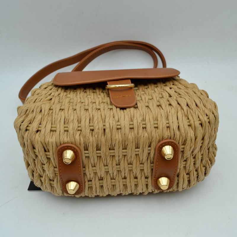 Chic Straw Woven Saddle Bag with Flap & Crossbody Strap - Saddle Bags