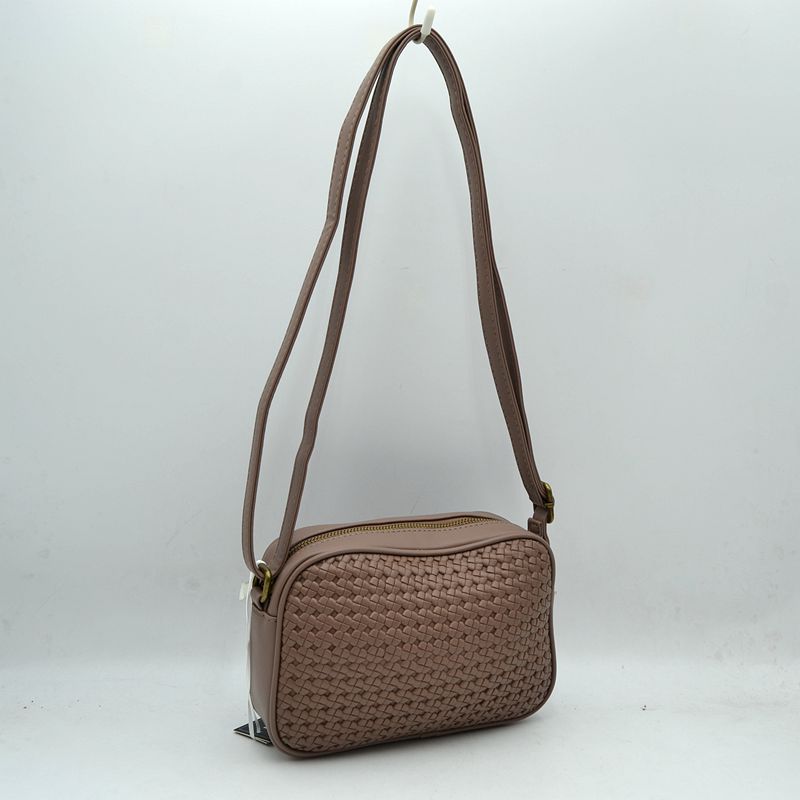 Woven Camera Crossbody Bag with Adjustable Shoulder Strap - Stone - Crossbody Bags