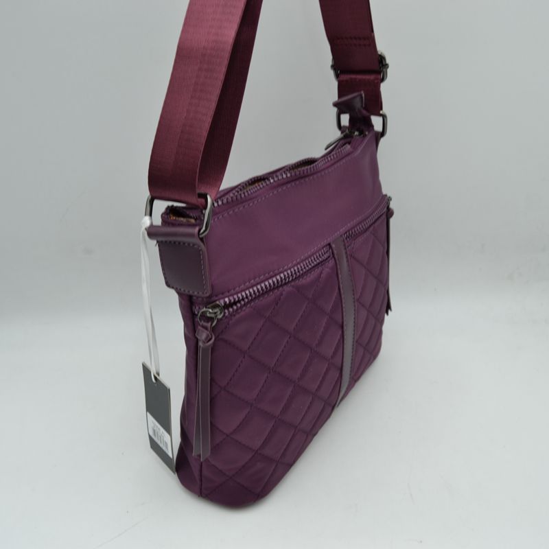 Quilted Crossbody Bag with Front Zipper Pockets and Adjustable Strap - Crossbody Bags