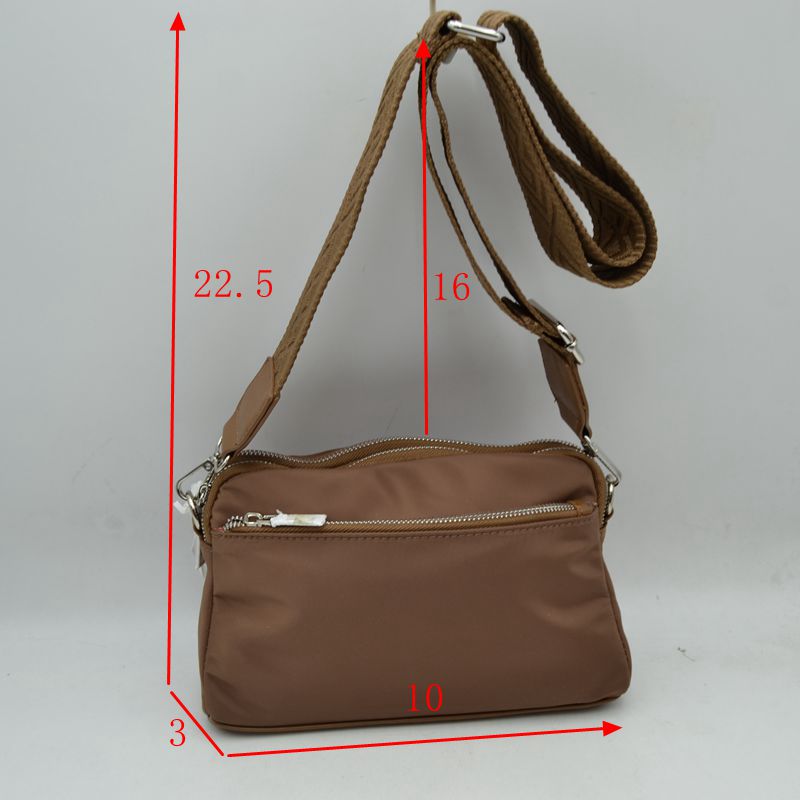 Multi-Zipper Nylon Crossbody Bag with Wide Textured Strap - Crossbody Bags