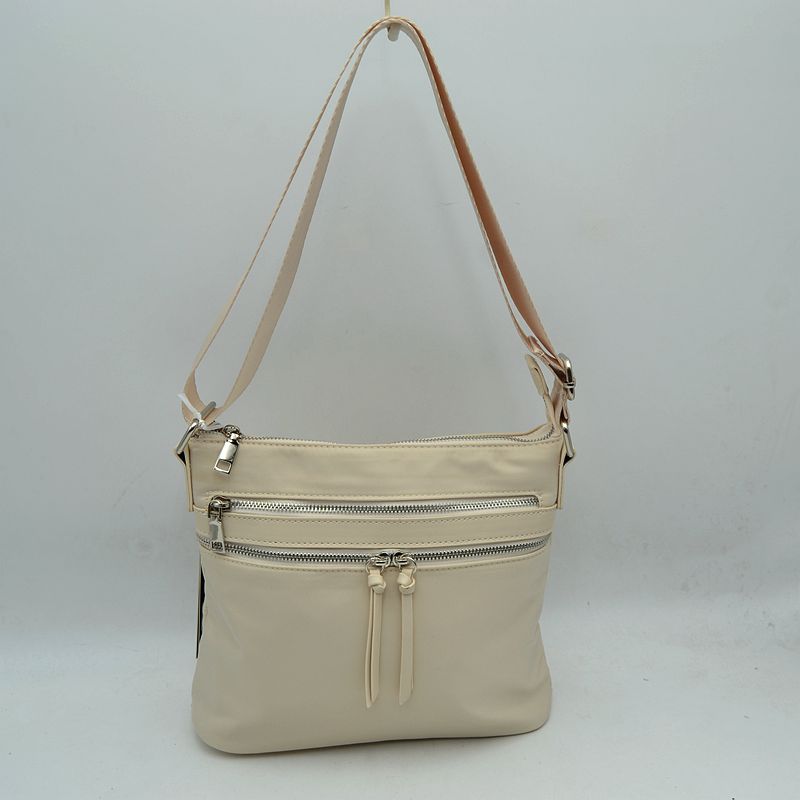 Multi Zipper Crossbody Shoulder Bag with Adjustable Long Strap - Beige - Crossbody Bags