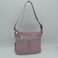 Multi Zipper Crossbody Shoulder Bag with Adjustable Long Strap - Mauve - Crossbody Bags