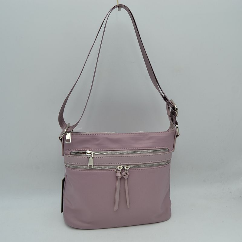 Multi Zipper Crossbody Shoulder Bag with Adjustable Long Strap - Mauve - Crossbody Bags