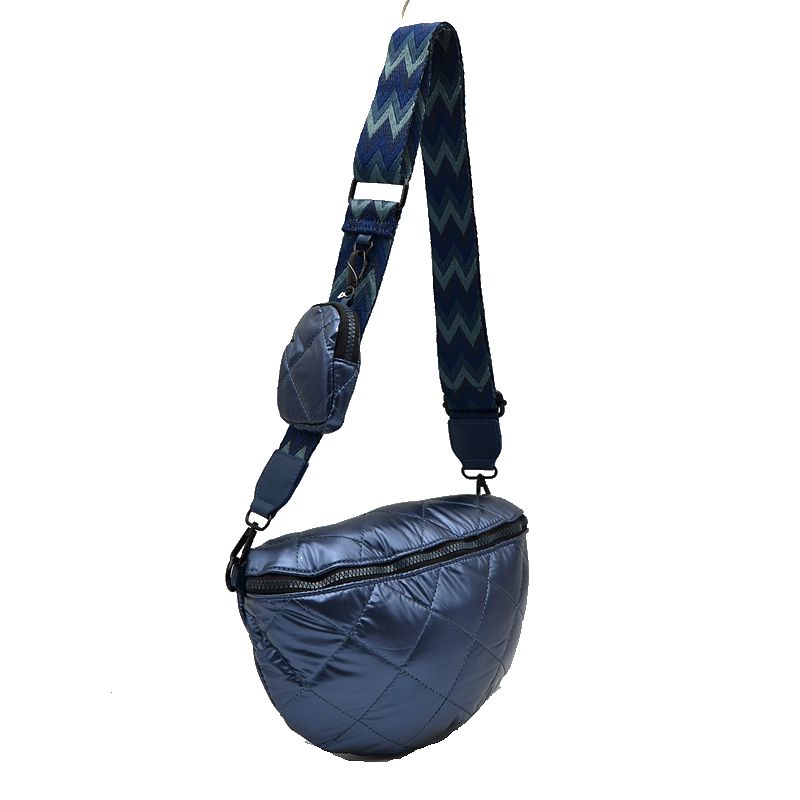 Chevron Strap Puffer Sling Bag | Crossbody Bag with Coin Pouch - Navy - Crossbody Bags