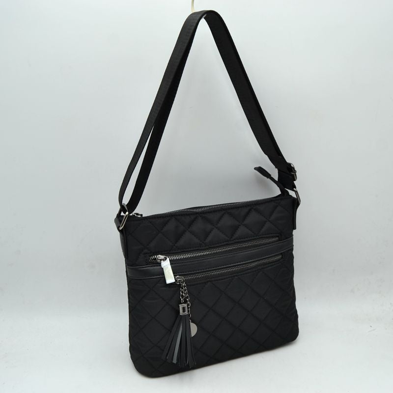 Quilted Crossbody Bag with Adjustable Shoulder Strap - Black - Crossbody Bag