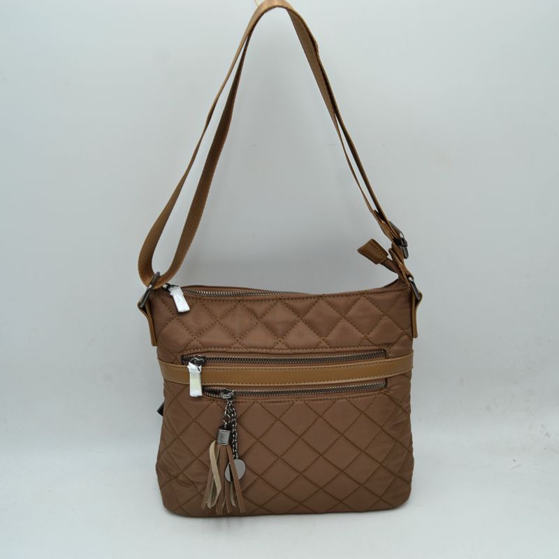 Quilted Crossbody Bag with Adjustable Shoulder Strap - Brown - Crossbody Bag