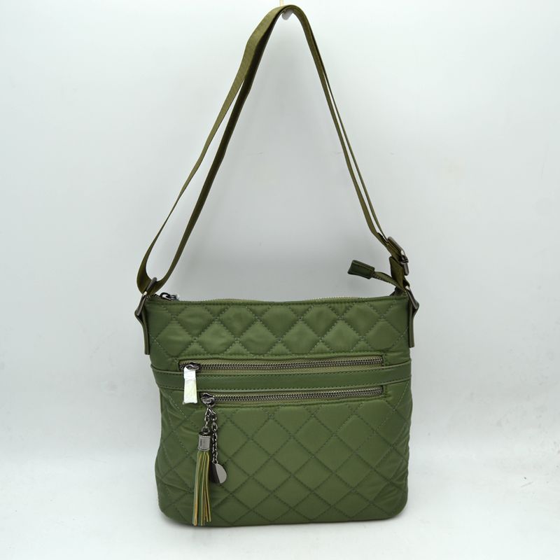 Quilted Crossbody Bag with Adjustable Shoulder Strap - Olive - Crossbody Bag