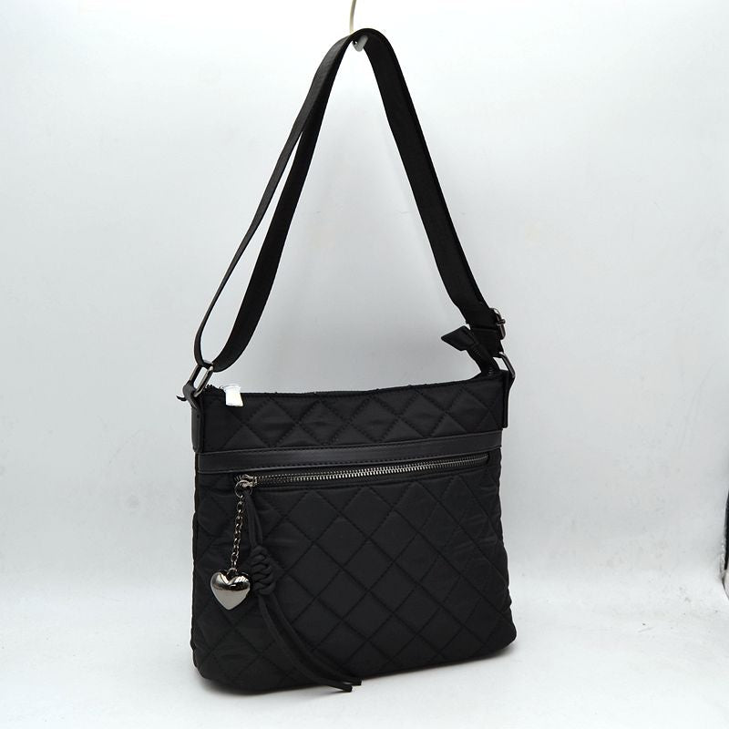 Quilted Crossbody Bag with Adjustable Strap - Black - Crossbody Bag