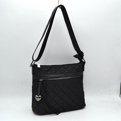 Quilted Crossbody Bag with Adjustable Strap - Black - Crossbody Bag