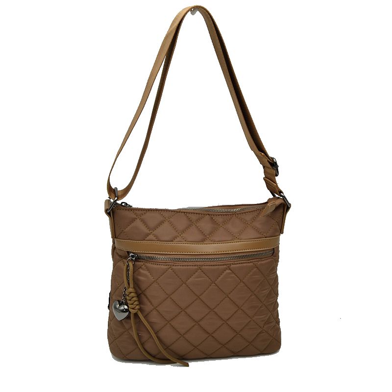 Quilted Crossbody Bag with Adjustable Strap - Brown - Crossbody Bag