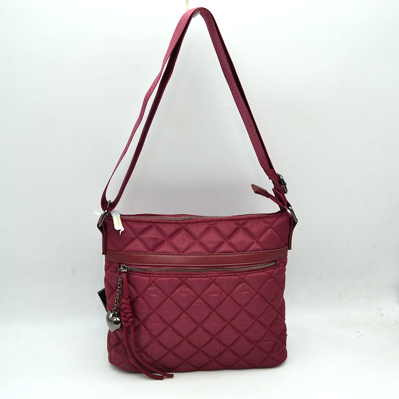 Quilted Crossbody Bag with Adjustable Strap - Wine - Crossbody Bag