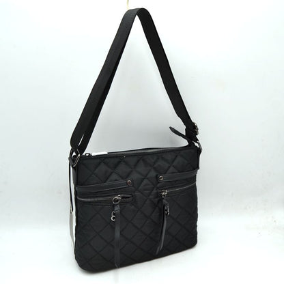 Classic Quilted Nylon Crossbody Bag with Multi-Zipper Pockets - Black - Crossbody Bags