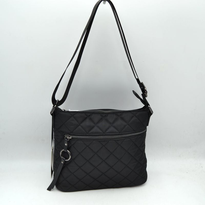 Quilted Crossbody Bag with Adjustable Shoulder Strap - Black - Crossbody Bags