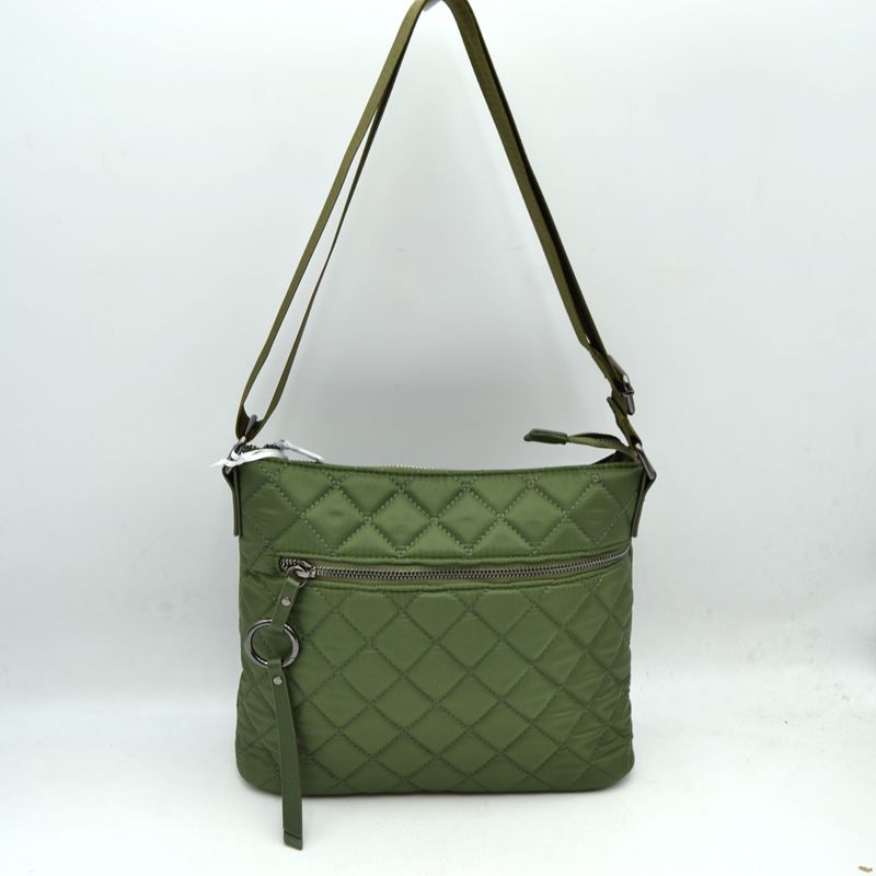 Quilted Crossbody Bag with Adjustable Shoulder Strap - Olive - Crossbody Bags