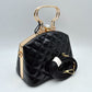 Quilted Top-Handle Handbag with Detachable Shoulder Strap - Black - Hand Bag