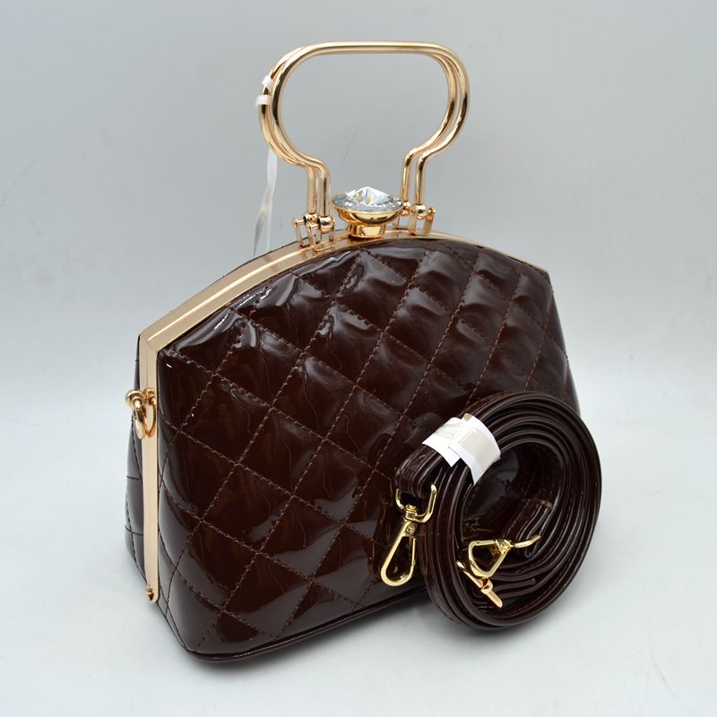 Quilted Top-Handle Handbag with Detachable Shoulder Strap - Coffee - Hand Bag