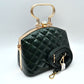 Quilted Top-Handle Handbag with Detachable Shoulder Strap - Olive - Hand Bag