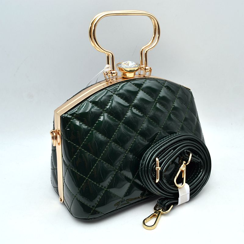 Quilted Top-Handle Handbag with Detachable Shoulder Strap - Olive - Hand Bag