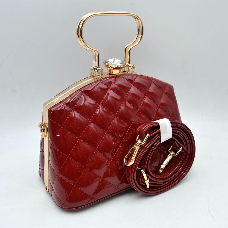Quilted Top-Handle Handbag with Detachable Shoulder Strap - Red - Hand Bag