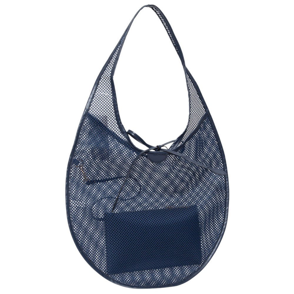 Navy Mesh Tote Bag is perfect for carrying all your essentials while also staying stylish. Made with durable and breathable mesh material, it is ideal for beach trips, picnics, and outdoor activities. Its lightweight design and spacious interior make it a must-have accessory for any adventure.