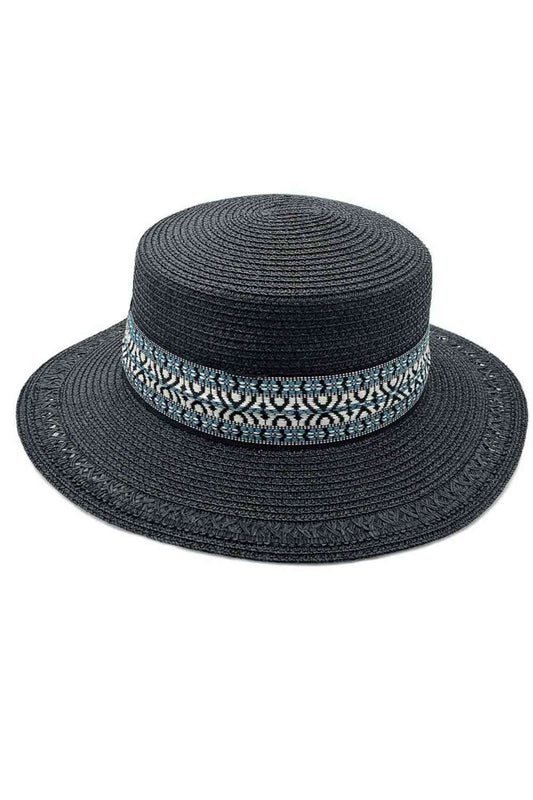 Navy Elevate your summer style with this Aztec Band Boater Hat, crafted from 100% paper for a lightweight, breathable wear. The distinctive Aztec-inspired band adds a vibrant touch to any outfit, while the classic boater silhouette delivers timeless appeal. Perfect for beach days, outdoor festivals, and sunny adventures, this packable hat keeps you shaded and comfortable.