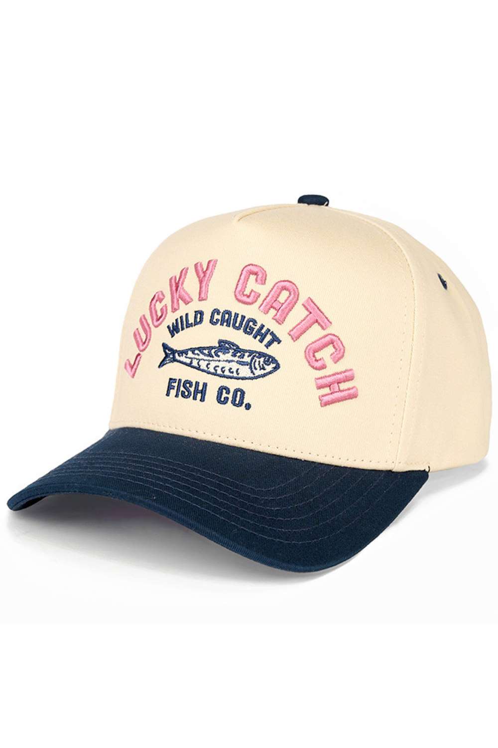 Navy Elevate your casual style with the C.C LUCKY CATCH Embroidered Letter Trucker Hat. This classic two-tone design features bold embroidered lettering that makes a statement. Crafted from 100% cotton for breathability and comfort, it's perfect for everyday wear. The adjustable snap back closure ensures a custom fit for most head sizes, with a circumference of 22.5". Whether you're heading to the beach, running errands, or just relaxing, this versatile trucker hat pairs effortlessly with any outfit. Made i