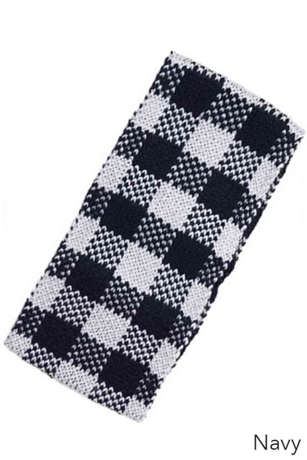 Navy Stay warm and stylish with this checked pattern knit headband. Crafted from soft, durable 100% acrylic, it offers cozy comfort for chilly days. The generous 4" x 8.6" size fits most head sizes with a comfortable stretch. Perfect for outdoor activities, casual wear, or layering under hats. Machine washable for easy care.
