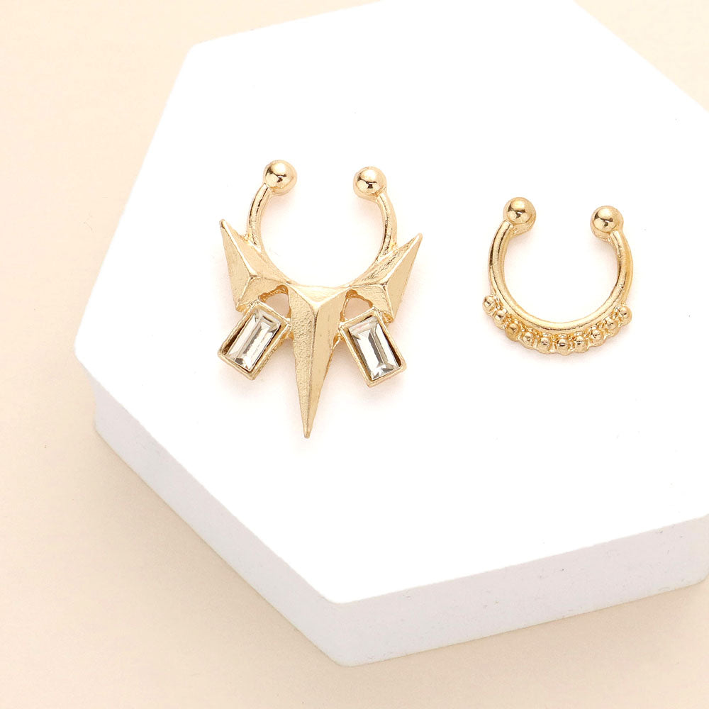 Madeline Love Gold 2PCS - Stone Embellished Boho Metal Nose Cuffs - Body Jewelry