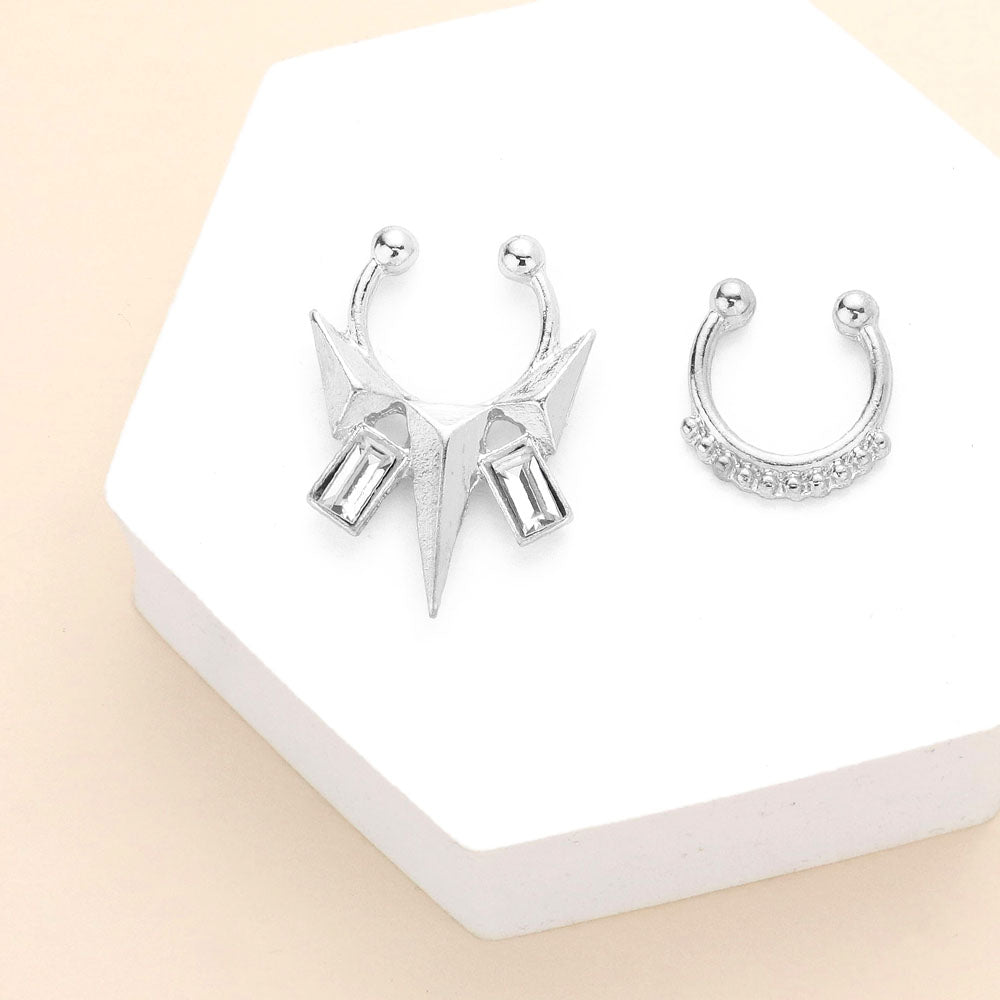 Madeline Love Rhodium 2PCS - Stone Embellished Boho Metal Nose Cuffs - Body Jewelry